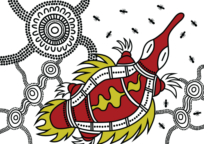Image of the Echidna, the totem for the local Yuggera people, by Stephen Hogarth, Aboriginal Artist