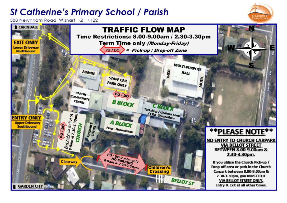 Image of the Aerial view map of St Catherine's school grounds and traffic flow